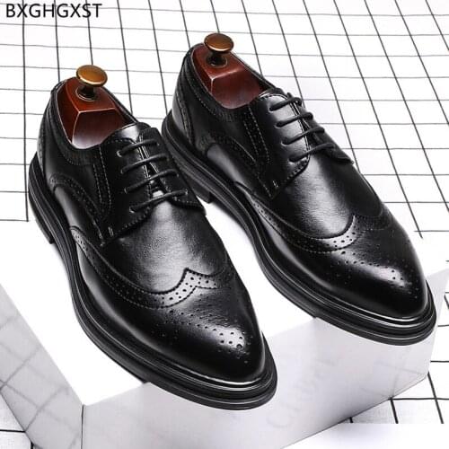 Oxford Dress Shoes Mens Fashion Brogue Men Leather Shoes Men Formal Wedding Shoes for Man 2021 Chaussure Homme Zapatos De Hombre