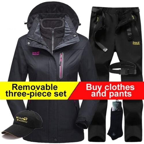 Outdoor ski suit women 3-in-1 removable Hiking jacket & Hiking Pants female Fleece liner coat thick thermal mountaineering suit