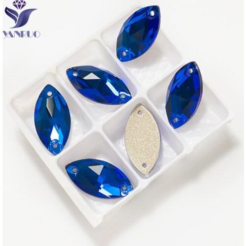 YANRUO 3223 All Sizes Capri Blue Sew On Strass Flat Back Sewing Crystal Horse Eye Rhinestones For Jewelry Making