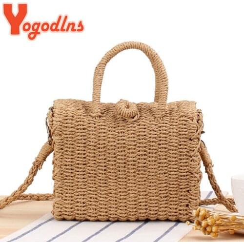 Yogodlns Summer Straw Beach Bag Handmade Handbag Women Shoulder Bags Rattan Beach Bags Bohemian Woven Crossbody Basket Tote sac