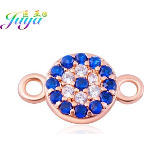 Juya DIY Turkish Jewelry Accessories Blue Zircon Greek Evil Eye Charm Connectors For Women Bracelets Necklace Earrings Making