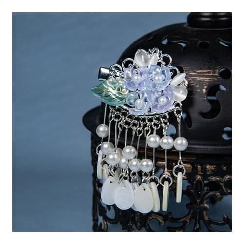 White shell Tassel Flower Hanfu Hair Clip Antique Beautiful Lolita Hairpin Cosplay Ancient style Classical Hair Accessories