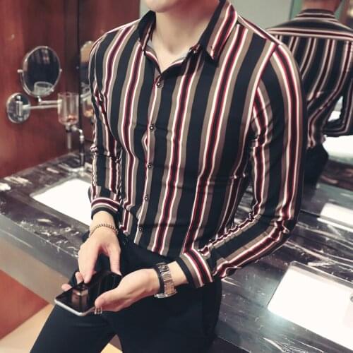 Pattern stripe dress shirt men plus size korean fashion 4xl 5xl button down long sleeve business casual camisa social masculina