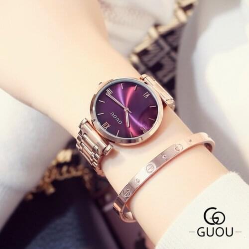 Purple colorful quartz large dial European and American Style fashion women watch rose gold steel belt watch female reloj mujer