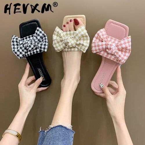Bow Slippers Spring 2021 Womens Soft Soles Comfortable Non-slip Versatile Word Beach Shoes