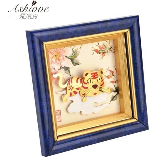 Asklove Gold Tiger Chinese Zodiac pictures Gold Leaf Crafts Tiger year Lucky pictures Desktop Ornaments Crafts Home decoration