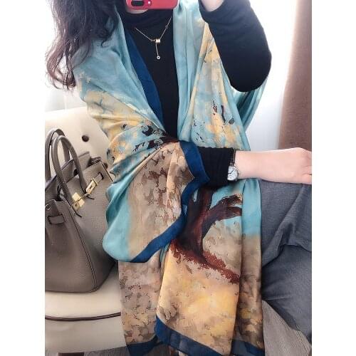 100% Silk Scarf Shawl Women Long Large Maxi Size Fashion 110*190cm Twill Printed Floral Silk Shawl