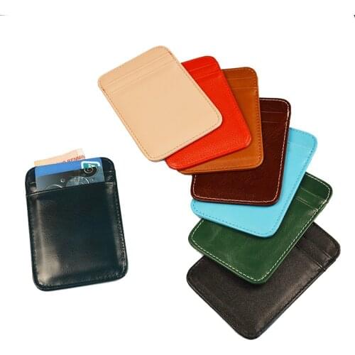 100% Cow Leather Vertical Slim Soft Card Wallet Glossy credit Round Corner Vintage Genuine Leather card holders