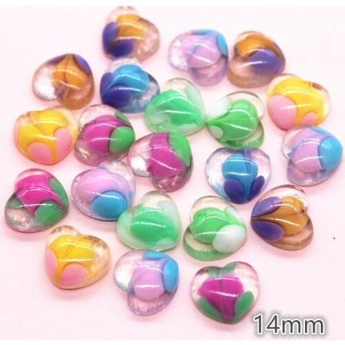 20pcs 14mm Mix Colors Resin Handmade Transparent Two-Tone Heart Flatback Cabochon DIY Home Garden Craft Decoration