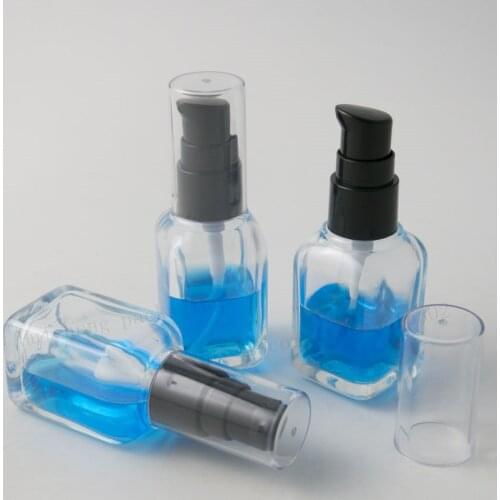 200 X 30ml Transparent Square Glass Essential Oil Container With Pump 1oz Clear Glass Lotion Pump Container