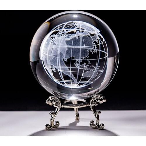 6cm Laser Engraved Earth Miniature Crystal 3D Ball Glass Globe Sphere Glass Paperweight Craft Ornament Home Decoration Figurine