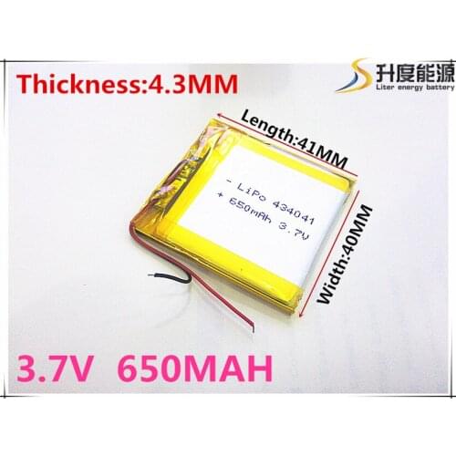 Free shipping 3.7 V 434041 lithium-ion polymer battery 650 mah vehicle traveling data recorder LED speakers toys