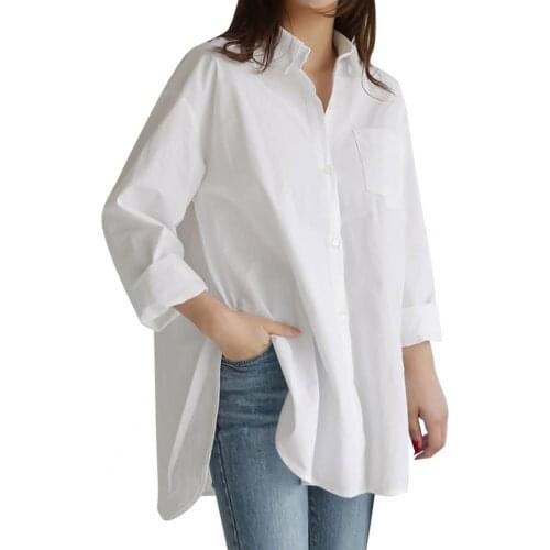 Summer Women Shirts Vintage Loose Turn-down Collar Cotton Long Sleeve Plus Size Blouse Elegant Work Shirt 4XL футболка 2021