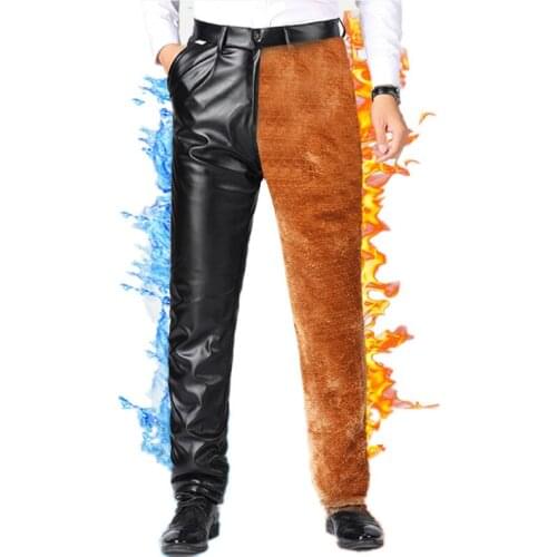 2021 Winter PU Leather Pants Men Windproof Waterproof Motorcycle Biker Male Trousers Stretchy Thick Fleece Warm Leather Pants