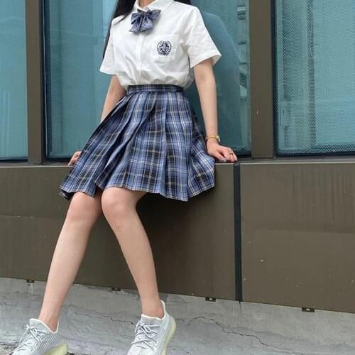 Cheap Plaid Skirts JK School Uniform Japanese Girls High Waist Pleated Skirts Women Dress For Students Girl