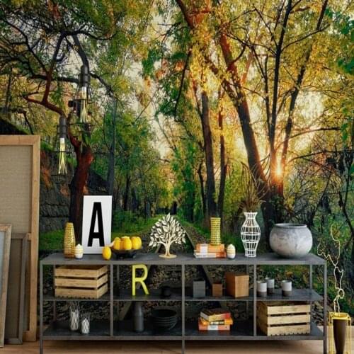 Dropship Colomac Wallpaper Mural Landscape Trees Nature Train Rail Waterproof Wallpaper Living Room Wall Paper Papel De Pared