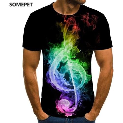 2020 New Personality 3d Digital Printing kids Short-sleeved T-shirt Music Note Ice Fire man wommen Loose Casual Round Neck