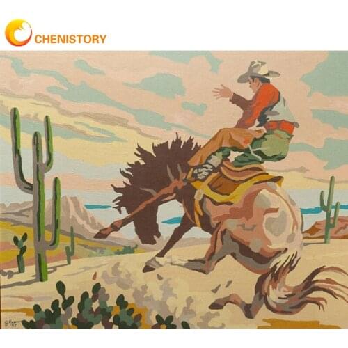 CHENISTORY Riding Horse DIY Painting By Number Cowboy Scenery Acrylic Oil Painting Hand Painted Art Gift Picture Kits Home Decor