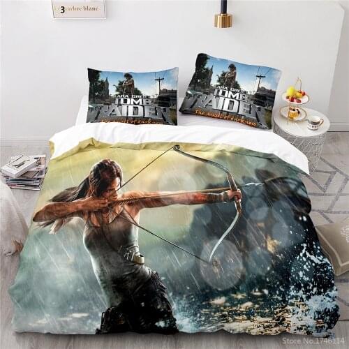 Tomb Raider Lara Croft Bedding Set Twin Full Queen King Size Soft Duvet Cover Pillowcase Set Bedclothes for Home Bedroom Decor