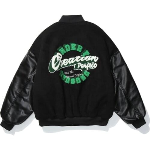 New Mens Hip-hop Suede Thick Jacket Letter Embroidery Flocking Couple Streetwear Baseball Jacket Autumn Bomber Jacket