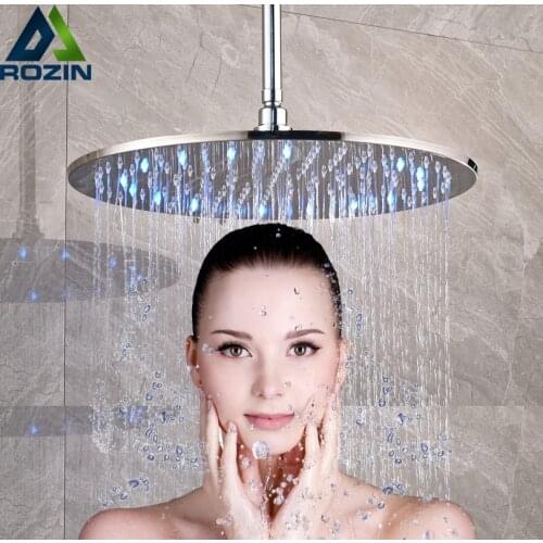 Brushed Nickel 16 inch LED Light Shower Head Rainfall Round Big Showerhead with Brass Shower Arm