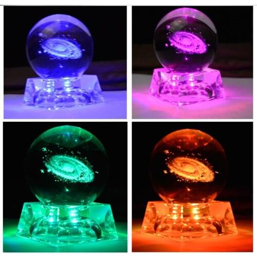 6/8/10CM Diameter Miniatures Crystal Ball 3D Laser Engraved Quartz Glass Ball With Night Light Craft Home Decoration Accessories