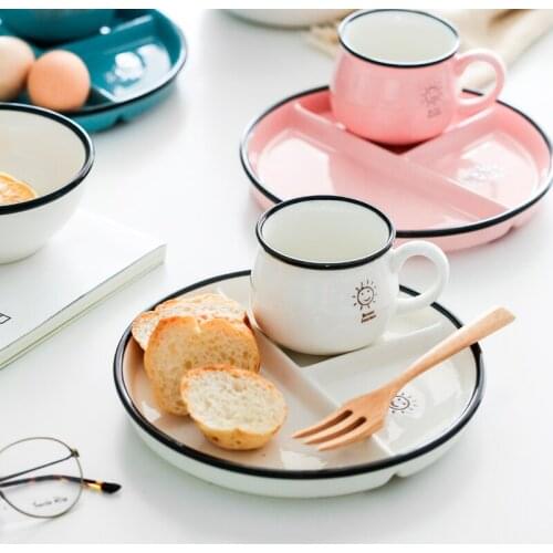 Kids Children Dinnerware Set 4 Piece Set with Divided Porcelain Dinner Plate Soup Bowl Mug Cup and Soup Bowl Set