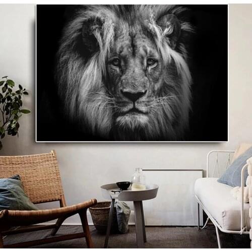 Modern Animal Art Black Wild Lion Tiger Canvas Painting Wall Art Posters Prints Wall Pictures for Living Room Home Cuadros Decor