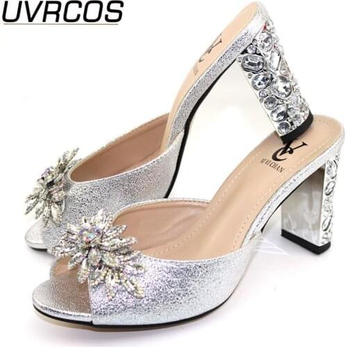 Slippers Silver Color party or wedding beautiful Italian design PU leather adults shoes African woman shoes possible match bag