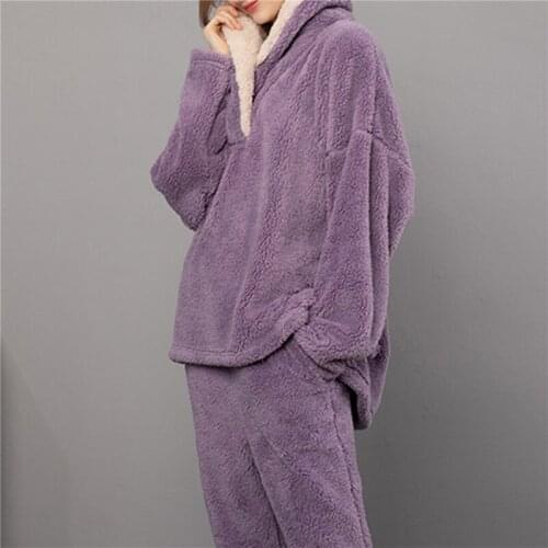 Autumn Winter Pajamas Set Women Loungewear Fleece Sleepwear Home Suits Homewear Ladies Warm Plush Lounge Sleep Wear
