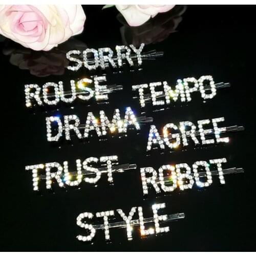 Hot Popular Word Hair Jewelry "SORRY,ROUSE,TEMPO,DRAMA,AGREE,TRUST,ROBOT,STYLE" Blingbling Letters Hairgrips Bobby Pin WHOLESALE