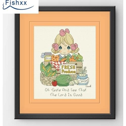 Fishxx Cross Stitch Package H231 European Hanging Harvest Girl Ivory White Cloth Hand Sewing