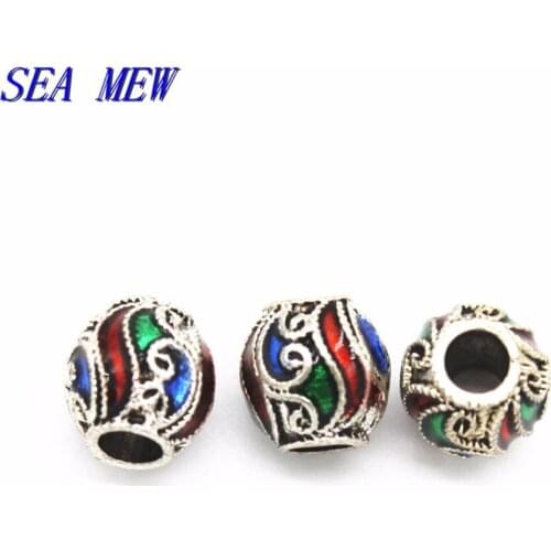 SEA MEW 10 PCS 8.5mm Metal Alloy Enamel Glaze Drops Spacer Beads DIY Hole Beads For Jewelry Making