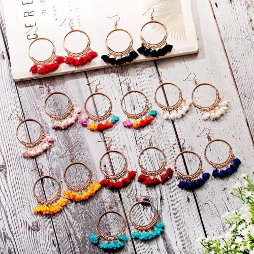 Fashion Temperament Tassel Earrings Big Circle Bohemian Color Flower Pendant Women Earrings Gifts Accessories
