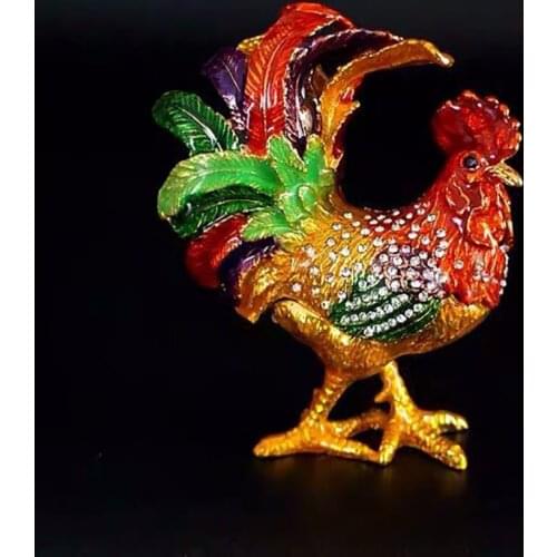 Jewelry box Small Figurines Ornaments Crystal ROOSTER Alloy water drill Originality Gift Rhinestone Cock Crafts Auspicious Bling