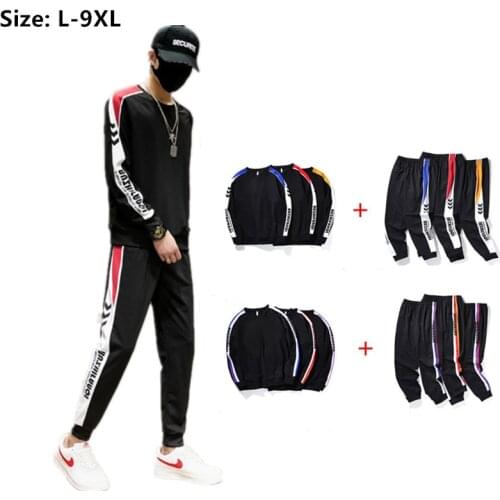Tracksuit Men Teenagers Autumn Hip Hop Jogging Pants Harem Sports Tops Pullover 2 Pieces Set Plus Size 6XL 7XL 8XL 9XLTrack Suit