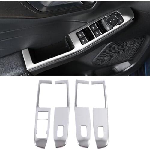 Steel Matte/Carbon fiber Door Armrest Window Lift Switch Cover Accessories 4pcs for Ford Kuga Escape 2020 Left Hand only