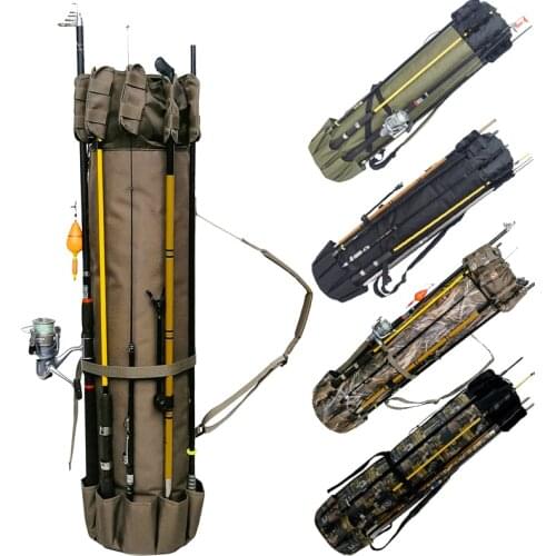 5-Hole Fishing Rod Fishing Bag Portable Multifunction Oxford Cloth Outdoor Hunting Fishing Rod Pouch Tackle Tools Storage Bag