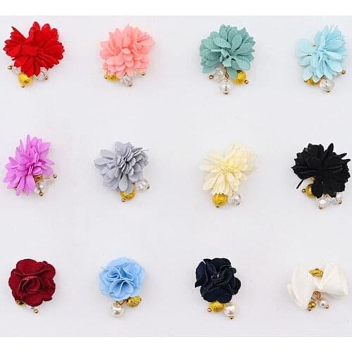 10pcs/Lot (Random) Fabric Bowknot Flower Tie 3D Nail Art Decorations Detachable Magnet With Pearl Pendant Jewelry Accessory Ta52