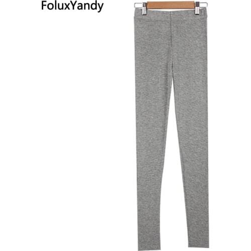 Thin Slim Skinny Leggings Plus Size 7 8 XL Women Stretched Trousers Cotton High Waist Leggings Black Gray RUHDFS02