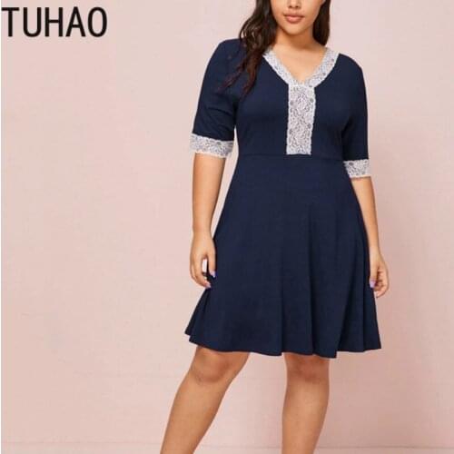 TUHAO 2020 Summer Dresses Plus Size 8XL 7XL 6XL Lace High Pajamas Dress Casual Womens Dresses Clothes Large Size WM43