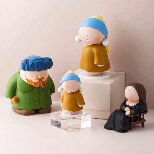 Creative Artist Figurine Cute Cartoon Character Model Van Gogh Mona Lisa Home Living Room Desktop Decoration Decoration