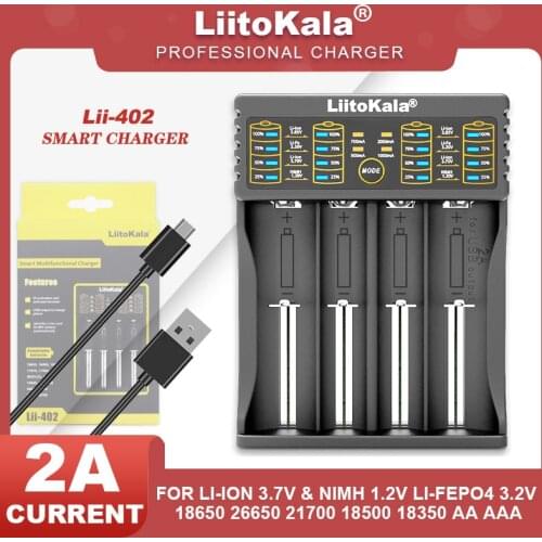 Liitokala Lii-402 Lii-202 100 18650 1.2V 3.7V 3.2V 3.85V AA / AAA 26650 10440 16340 NiMH lithium battery smart charger