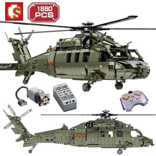SEMBO Technical Electric Military Kit Armed Helicopter Building Blocks Expert Aircraft Assembly Bricks RC Toys for Boys Adult