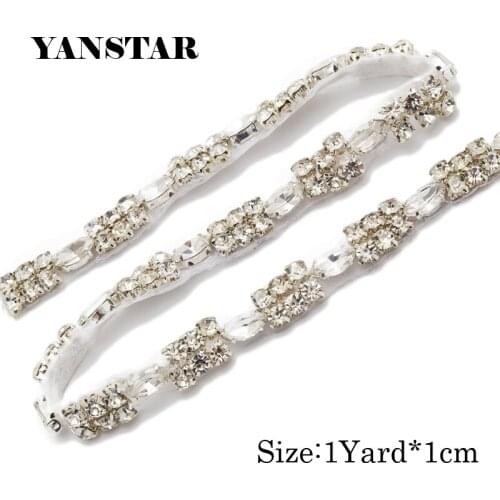 YANSTAR 5Yard Thin Rhinestone Appliques Trim For Bridal Gown Belt Rhinestone Appliques DIY Bridal Gown YS904B