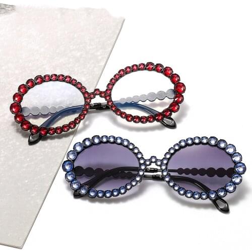 2020 Ladies Fashion Oval Sunglasses Luxury Diamond Decoration Street Snap Sun Glasses For Party Ocean Color Eyewear UV400