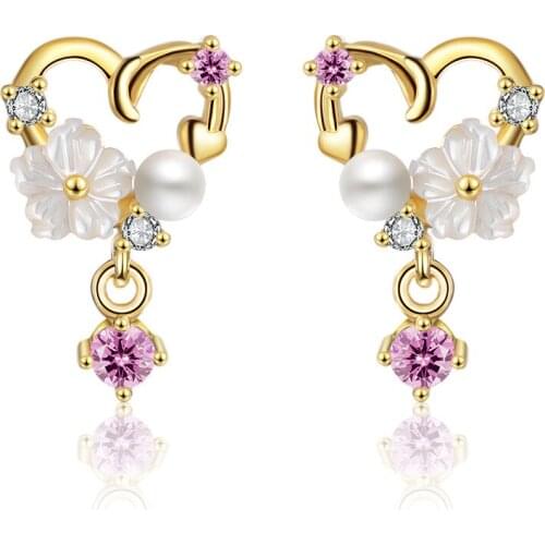 Earrings Women Korean Sweet Small Fresh Gold Heart-shaped Earrings Temperament Personality Shell Flower Ear Accessories