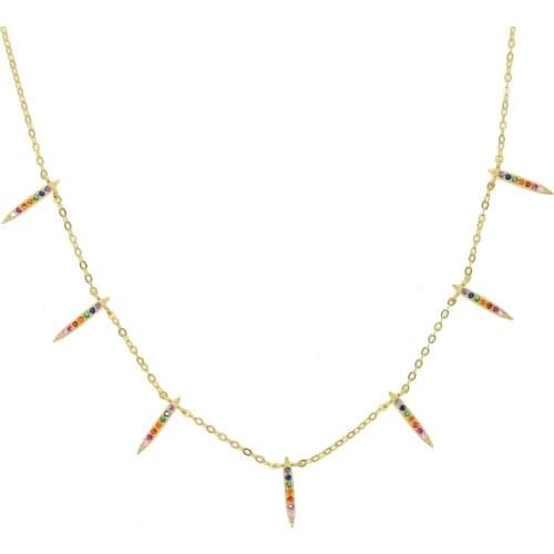 Simple Trendy rainbow cz Necklace for Women Girl 925 sterling silver Gold Silver Color Geometric Pendant Necklaces Jewelry