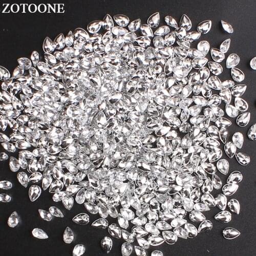 ZOTOONE 100 Pcs 4*6MM Drop Shape White Acryl Glue On Rhinestones Stones And Crystals Strass Applique DIY Wedding Decoration E