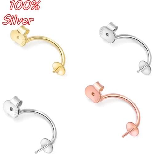 1pair 925 Sterling Silver Rose Gold Earring Ear Hook Blank Base Fit 4mm Set Pearl Glass DIY Jewelry Making Accessories Wholesale